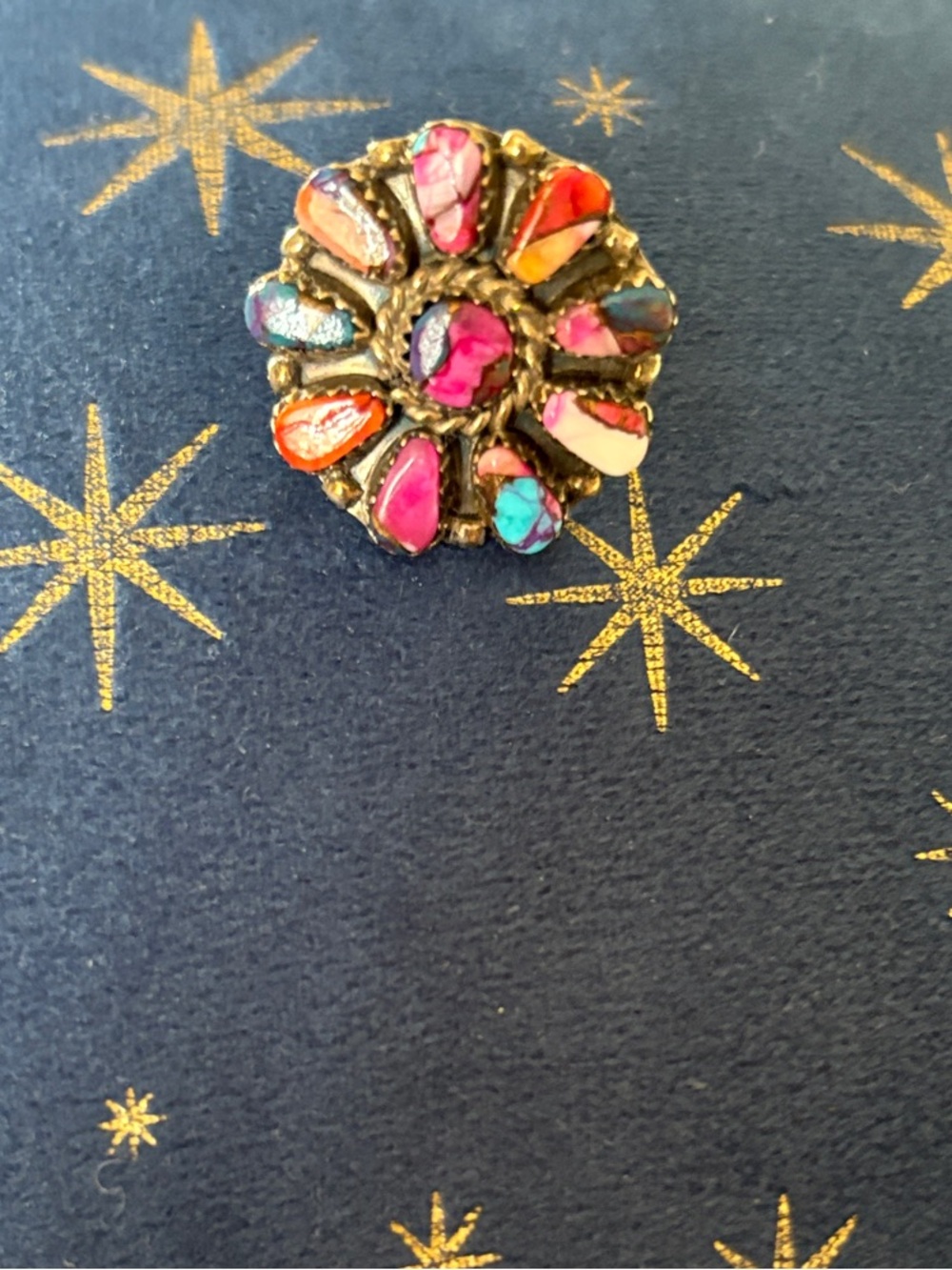 Multicolor Sterling silver,  Floral Navajo squash, flower Ring - Women's Jewelry